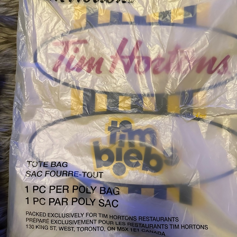 NEW Tim Horton’s “Tim BIEBS” Tote Bag- new in bag